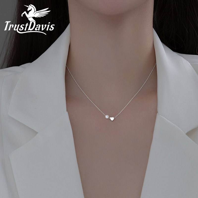 Pearl Trim Chain - Trustdavis real 925 prata esterlina romântico