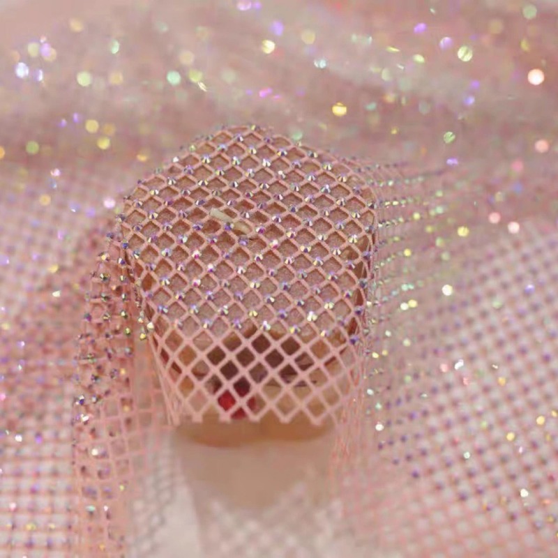 Crystal Mesh Fabric - Tecido de malha elástica com strass