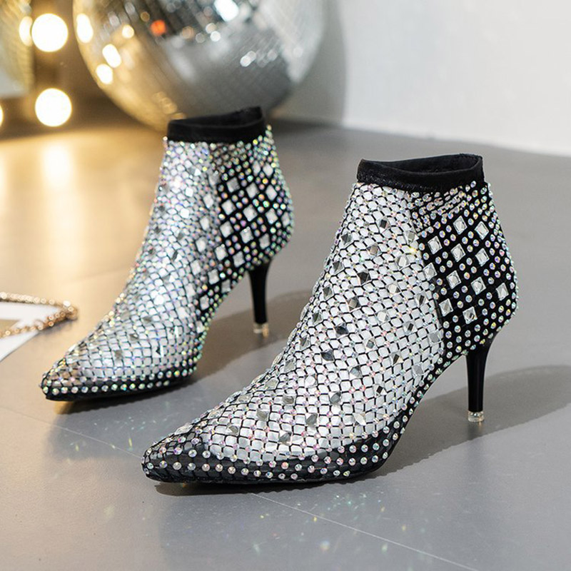 Crystal Mesh Fabric - 2025 verão sandálias de malha botas