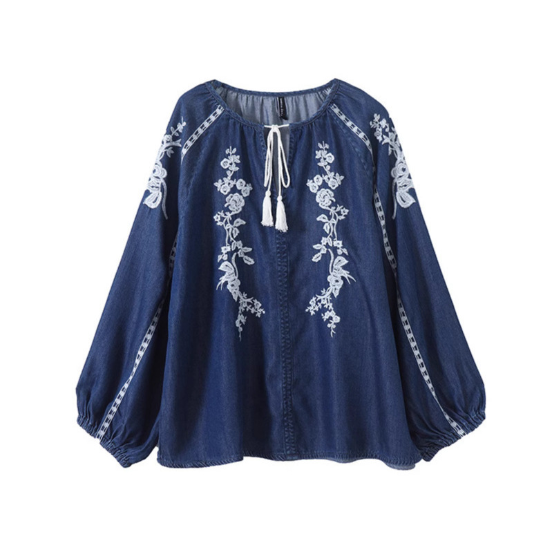 Mulheres denim blusa superior  - Tassel Fringe Trim avaliação e preço