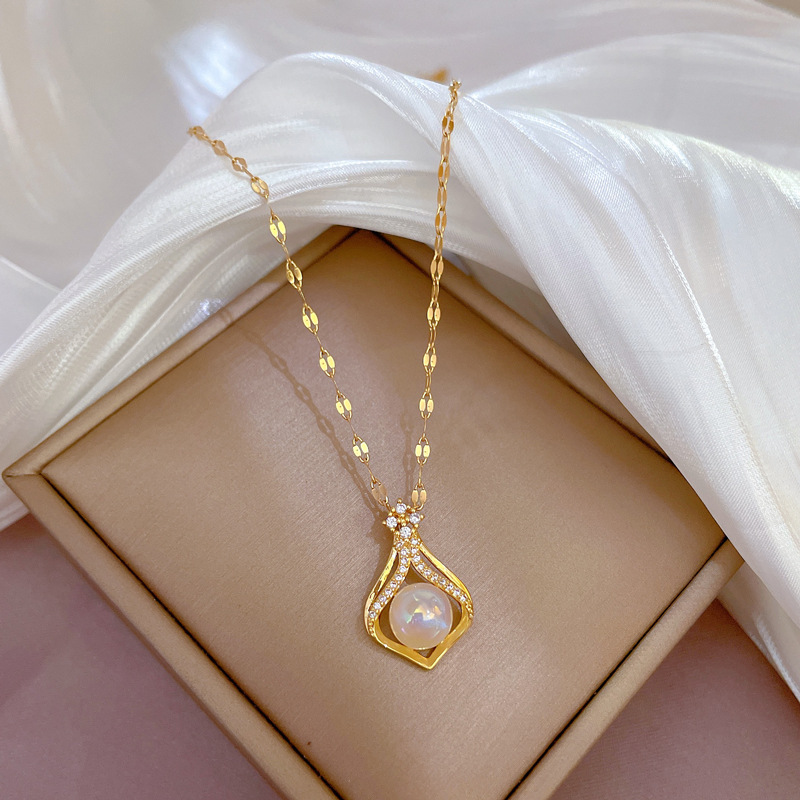 Elegante feminino k14 cor de o - Pearl Trim Chain avaliação e preço